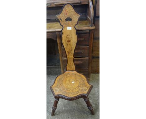 20th century Celtic design spinning chair with figural, harp, armorials and other decoration.(B.P. 21% + VAT) 