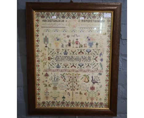 Mid 20th Century well worked tapestry sampler in 19th Century style, bearing initials C.J.B, dated 1988. 55 x 42cm approx. Oa