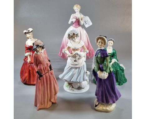 Four Royal Doulton bone china figurines to include: 'A Lady from Williamsburg', 'Maureen', 'Florence' and 'Vivienne'. Togethe