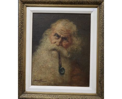 Continental school (20th Century), portrait of a bearded man, indistinctly signed, oils on canvas. 50 x 40cm approx. Framed.(