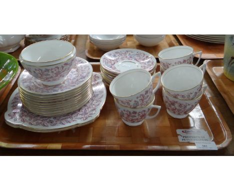 Tray of Minton English bone china bird and foliage design teaware comprising; teacups and saucers, plates, sugar bowl etc. (B