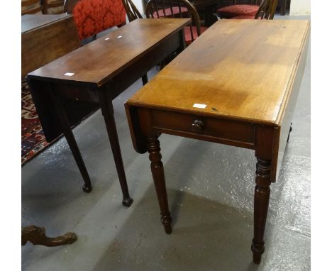 Victorian mahogany Pembroke table on ring turned baluster legs, together with an 18th Century mahogany side table with single