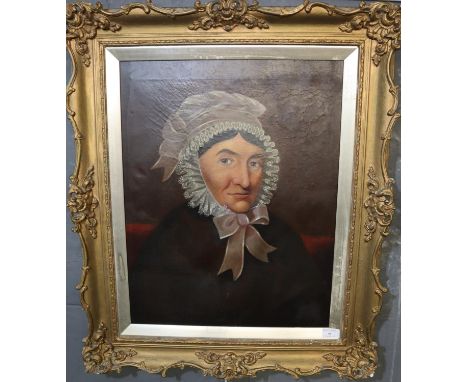 British School (19th Century), portrait of a woman in lace bonnet, oils on canvas. 62 x 48cm approx. Framed.(B.P. 21% + VAT) 