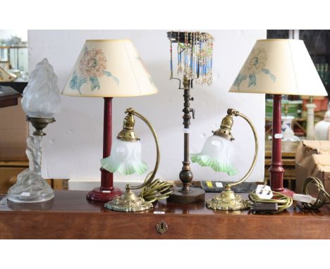 Six table lamp bases, each with shade.