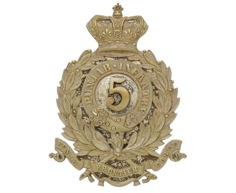 Badge. Indian Army. 5th Punjab Infantry Victorian Officer’s pouch belt plate. A fine cast silvered example. Within a crowned 