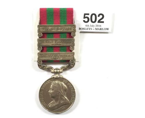 Indian Army 4th Sikh Infantry three clasp India General Service Medal. Awarded to “39 SEPOY GUKDIT SINGH 4TH SIKH INFY” beari