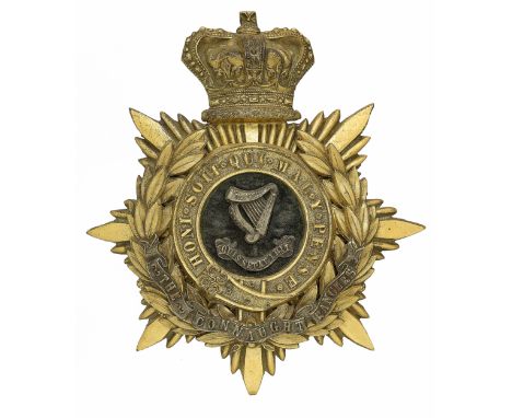 Badge. Irish. Connaught Rangers Victorian Officer’s helmet plate circa 1881-1901. A scarce gilt example. Crowned star mounted