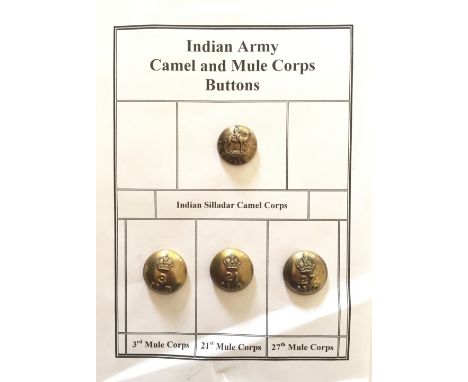 Indian Army Camel and Mule Corps buttons. Silladar Camel Corps ... 3rd, 21st and 27th Mule Corps by JJ Johnson & Co, Aligarh,