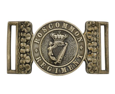 Badge. Irish. Roscommon Militia Officer’s waist belt clasp circa 1856-81.  A fine and rare silvered interlocking example by J