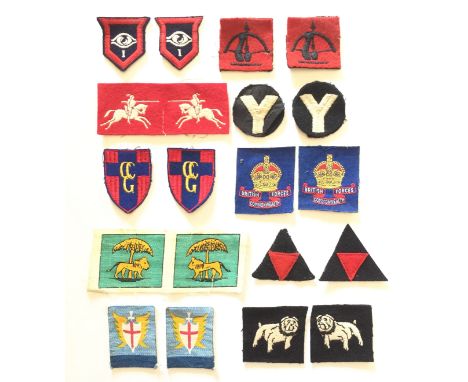 Selection of WW2 & Post WW2 British Army Pairs Cloth Formation Badges. A selection of Ten Pairs. Including: 1st Guards Armour