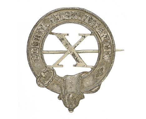 Badge. Indian Army. 10th Bombay Light Infantry Victorian Officer’s silver plated pagri badge. A good circular title strap wit