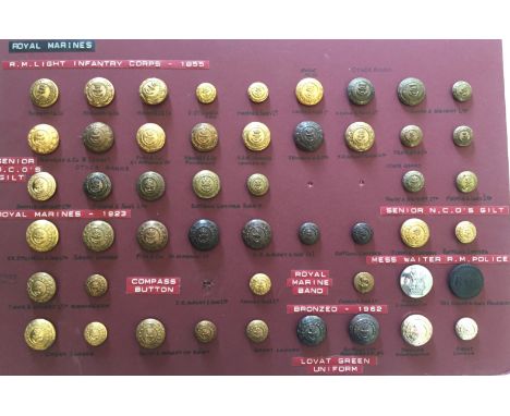 Royal Marines, card of 49 buttons. Includes various post 1855 Victotian RMLI examples. Mess Waiter, RM Police, RM Band etc, (