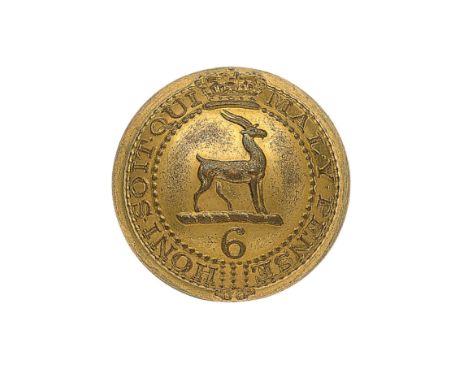 6th (First Royal Warwick)  Regiment of Foot Officer’s gilt closed-back coatee button. A fine scarce example by Jennens & Co.,
