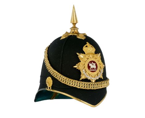 Royal West Surrey Regiment Officer’s Home Service Pattern Blue Cloth Helmet. A good example, the blue cloth helmet with gilt 