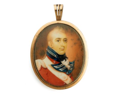 Napoleonic War Period Miniature Portrait Painting of an Officer. A very fine head and shoulder portrait of an Officer of a Ro