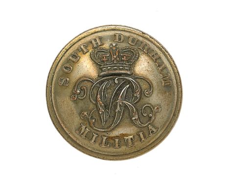 South Durham Militia Victorian Officer’s silvered tunic button circa 1856-81. Crowned VR cypher with “South Durham Militia” i