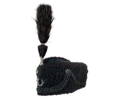 Rifle Brigade Officer’s Busby. A good post-1901 example by Pulford & Sons, 65 St James’s St.. Black astrakhan, dark green top
