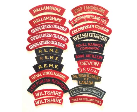 Selection of WW2 & Post WW2 British Army Cloth Embroidered Shoulder Title  Badges. Including: Hallamshire ... Greandier Guard