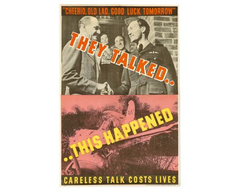 WW2 RAF “Careless Talk Costs Lives” Propaganda Poster. This rare variant of the “Careless Talk” themed posters. The top half 