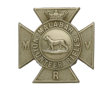 Badge. Indian Army. Malabar Volunteer Rifles Victorian head-dress badge. A good die-stamped white metal British made example.