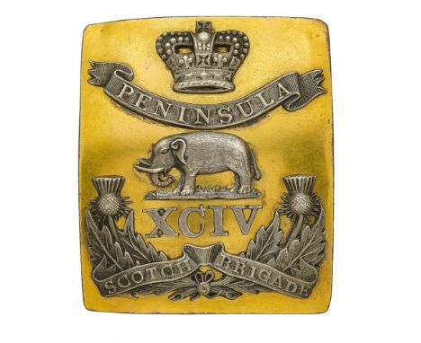 Badge. Scottish/ Irish 94th Scotch Brigade Georgian Officer’s shoulder belt plate circa 1815-18. A fine and exceedingly rare 
