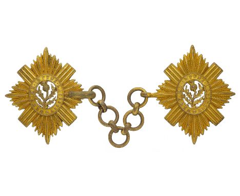 Badge. Scots Guards pair of Victorian Officer’s cloak fasteners. A fine scarce die-stamped gilt example. Each a large Thistle