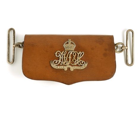 Indian Army. Assam Valley Light Horse Officer’s Pouch. A good post 1901 polished brown leather pouch, the flap mounted with a