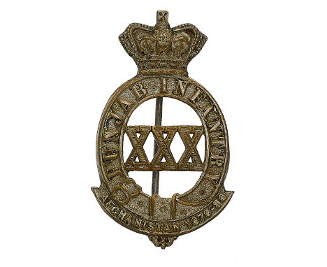 Badge. Indian Army. 30th Punjab Infantry Victorian pagri badge. A fine and scarce British made die-stamped pre 1903 white met