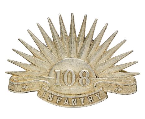 Badge. Indian Army. 108th Infantry Officer’s 1918 Birmingham hallmarked silver pagri badge. Fine die-cast example by JRG&S (J
