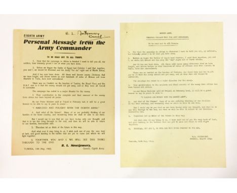 May 1943 Monty’s Personal Message to His 8th Army Signed Leaflet. This leaflet informs the 8th Army that the campaign in Nort