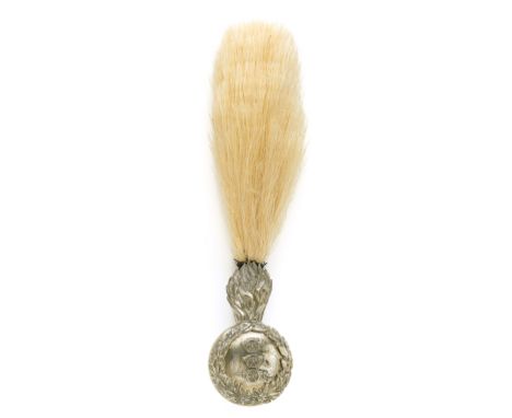Badge. Artillery Volunteers Victorian Officer’s busby plume holder circa 1859-78. A silvered example. Flaming grenade, the ba
