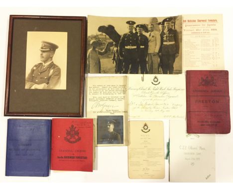 WW1 3rd Bn Notts & Derby Regiment Officer’s Ephemera. & Badges. A selection of items appertaining to Major Humphrey Howarth. 