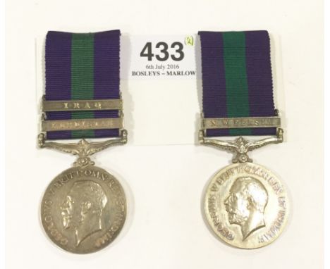 Indian Army Two General Service Medals. The first was awarded to “1729 PTE MIR AFZAL 128 PIONEERS”, bearing two clasps “Kurdi