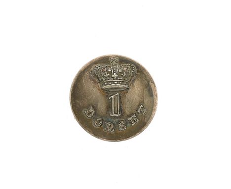 1st Dorset Militia Officer’s silvered closed-back coatee button Crown over “1”; “Dorset” below by Jennens, London. Complete w