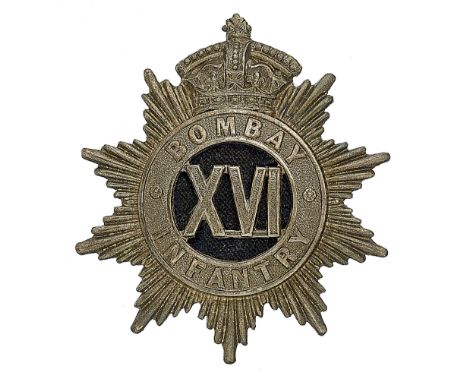 Badge. Indian Army. 16th Bombay Infantry Officer’s silver plated pagri badge circa 1901-03. A fine die-stamped crowned ten po