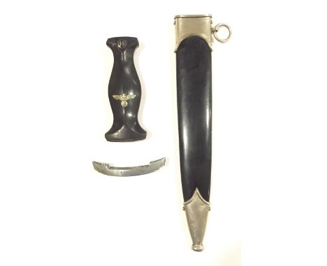 German Third Reich 1933 model SS dagger Grip & Scabbard. Black wood grip inlaid with SS ruins and Eagle. Complete with associ