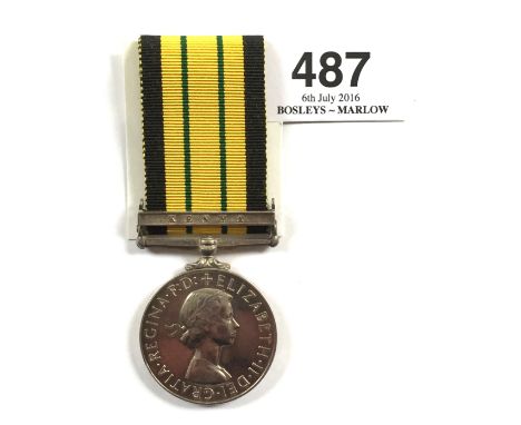 Royal Army Service Corps Africa General Service Medal, clasp “Kenya” Awarded to “T/22874647 DVR R WALTER RASC”.  