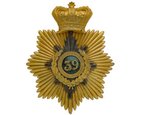 Badge. Indian Army. 39th Bengal Native Infantry Officer’s bell-top shako plate circa 1829-44. Fine rich die-stamped fire-gilt