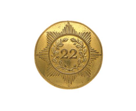 22nd (Cheshire) Regiment of Foot Officer’s gilt closed-back coatee button. A fine scarce example by Charles Jennens London (P