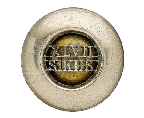 Badge. Indian Army. 47th Sikhs Officer’s pagri badge circa 1903-22. Fine British made dished hollow silvered quoit with “XLVI
