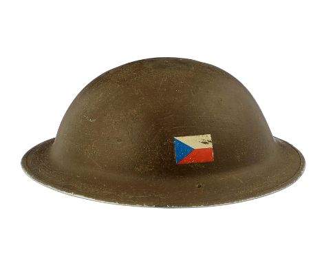 WW2 1942 Free Czech Army “Tommy” Pattern Steel Hemet. A rare original example, the shell retains original green painted finis
