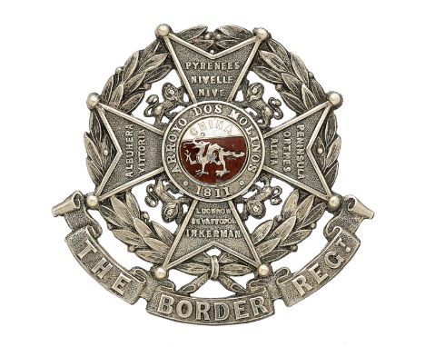 Badge. Border Regiment Victorian Officer’s post 1891 glengarry badge. A fine scarce die-stamped unmarked silver example. Malt