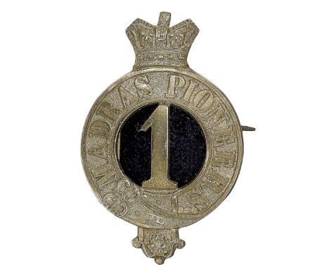 Badge. Indian Army. 1st Madras Pioneers Victorian Officer’s Birmingham hallmarked 1902 pagri badge  Fine die-stamped example 