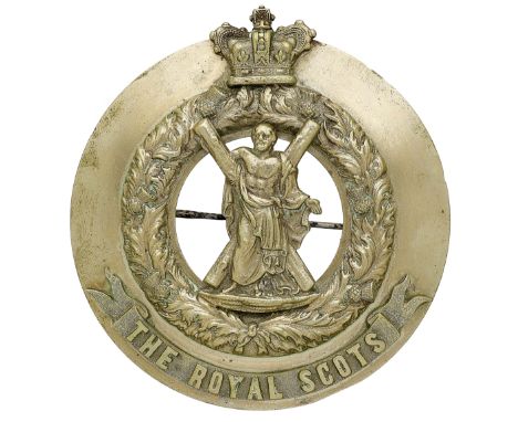 Badge. Scottish. Royal Scots post 1881 Victorian NCO’s plaid brooch. A good nickel example by R & HB Kirkwood, 66 & 68 Thistl