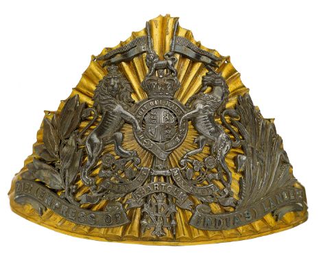 Badge. 21st (Empress of India’s) Lancers Officer’s lance cap plate circa 1899-1901. A fine and rare example. Copper gilt flut