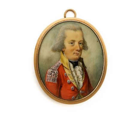 18th Century Napoleonic War Period Miniature Portrait of an Officer. This portrait depicts the head and shoulders of an Offic