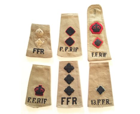 Indian Army WW2 Period Frontier Force Rifles Officer’s Regimental Rank Uniform Straps. A selection of five with various Offic