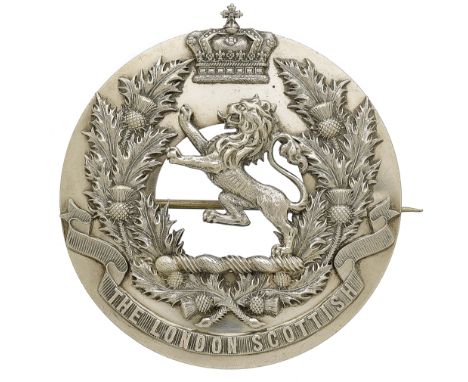 Badge. Scottish. London Scottish Officer’s 1886 Edinburgh hallmarked silver plaid brooch. A very fine example by R & HB Kirkw