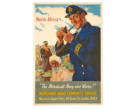 WW2 Merchant Navy Comforts Propaganda Poster. The poster by Charles Wood, depicts the text “North Africa” an Officer wearing 