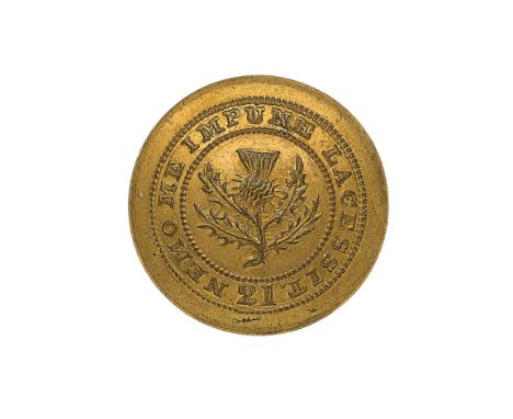 21st (Royal North British Fusiliers) Regiment of Foot Officer’s gilt closed-back coatee button. A fine scarce example by Char